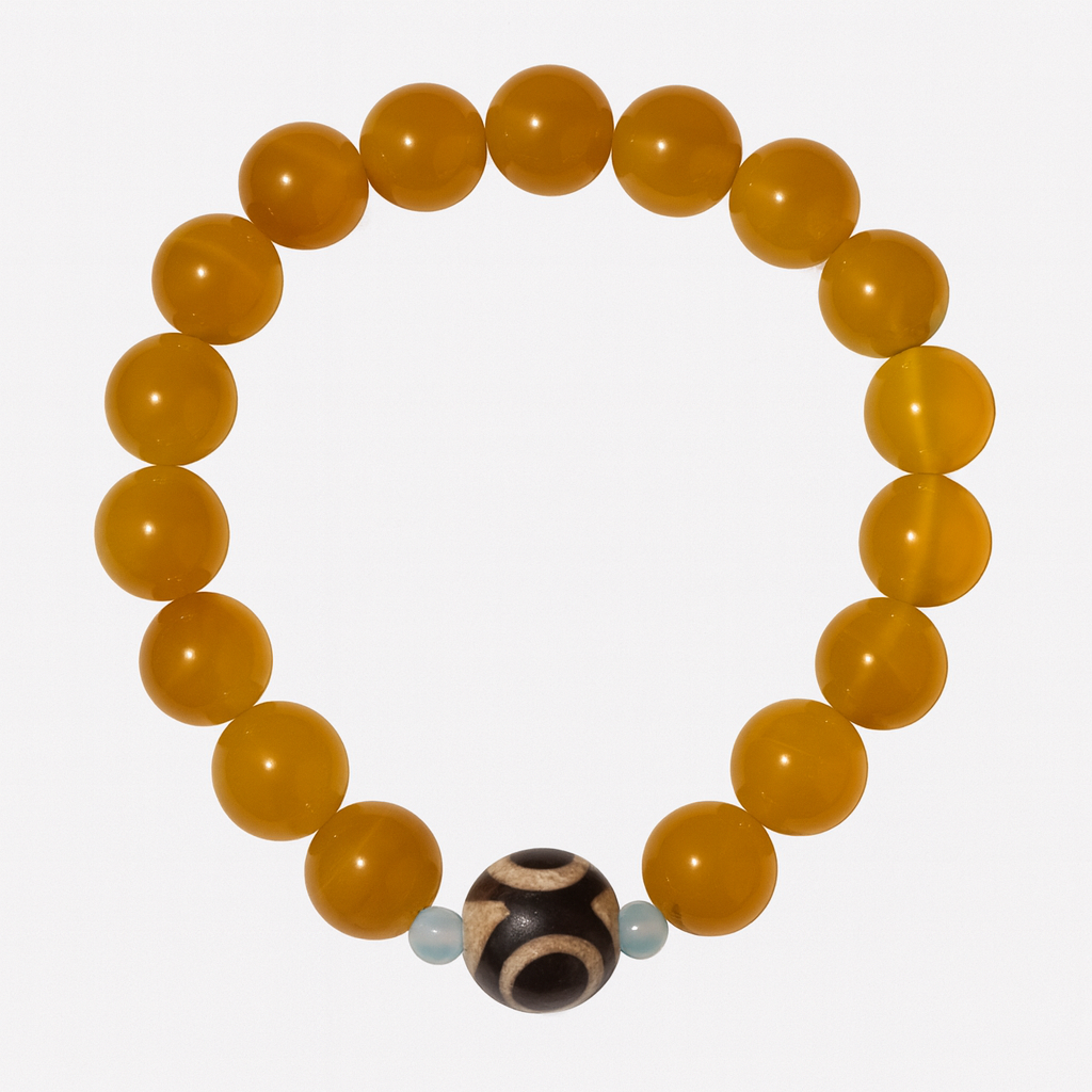 π Yellow Agate Bracelet with Tibetan Dzi Bead β Abundance, Protection & Positivity