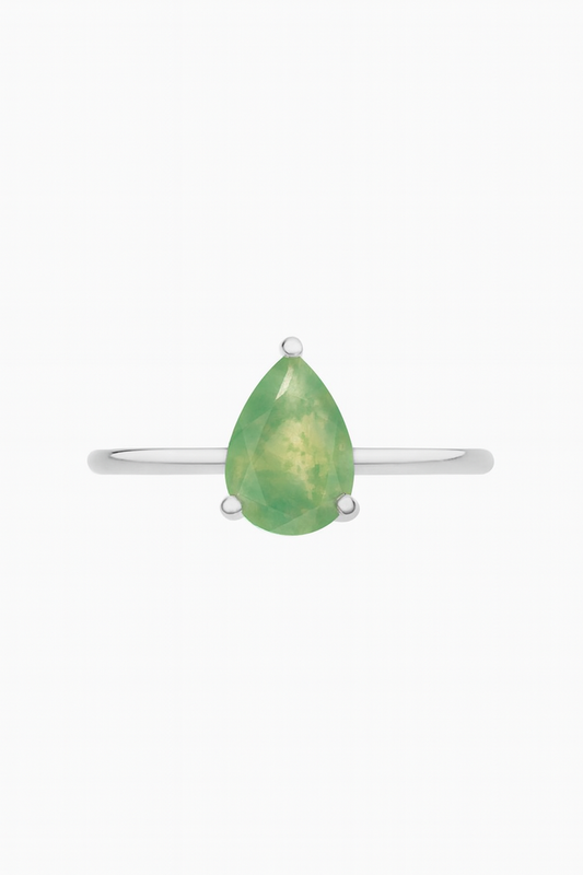 🌿 Silver Moss Agate Teardrop Ring (S925)