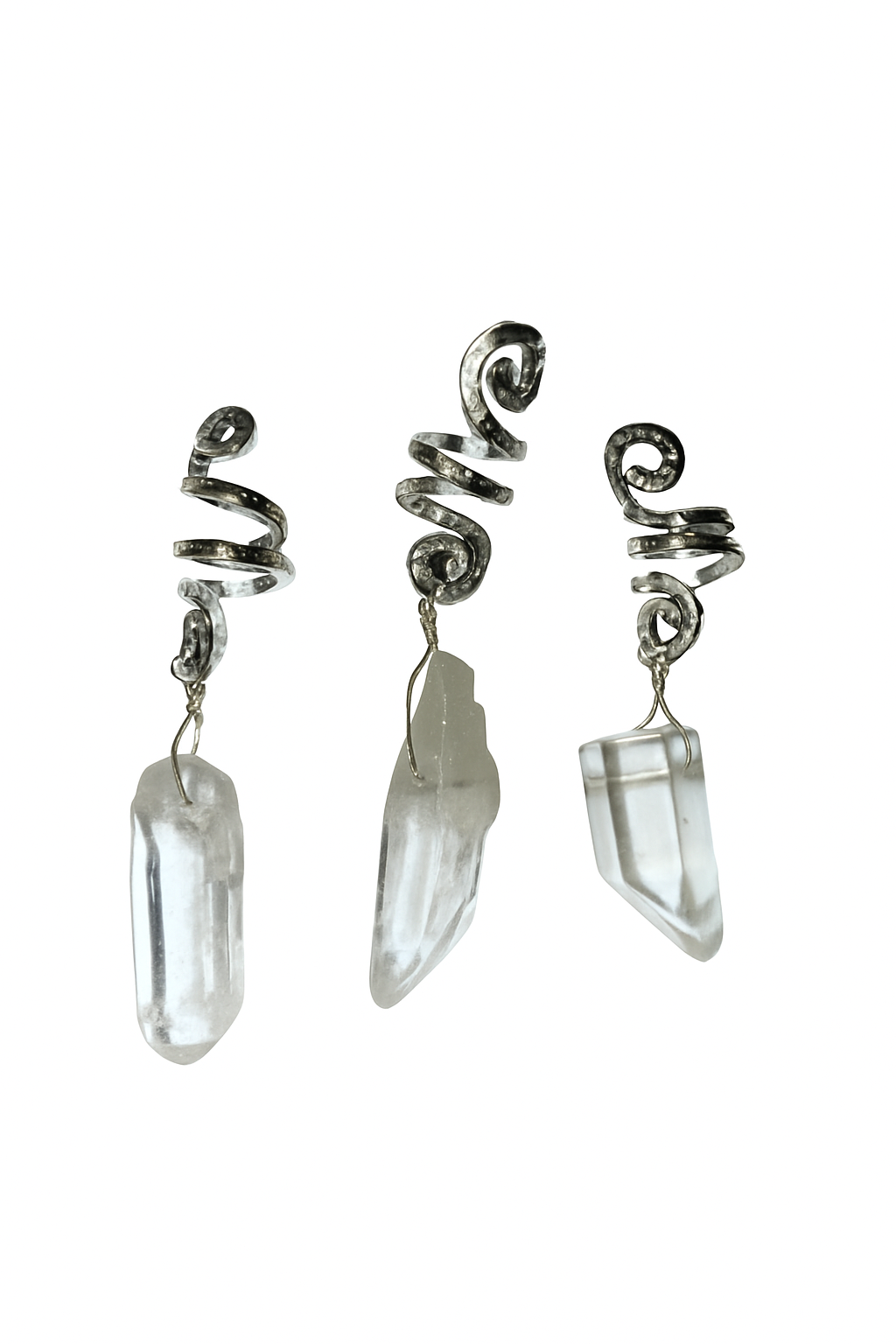 ✨ Clear Quartz Crystal Hair Spiral – Silver Wrap Hair Charms